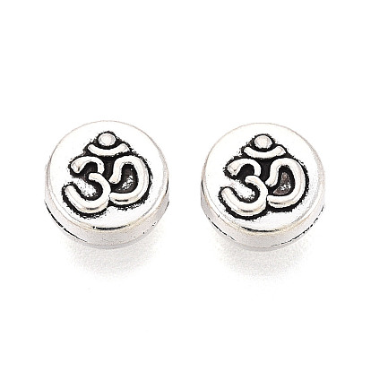 Сплавочные овальные бусины тибетского стиля , плоские круглые с Ом / АУМ