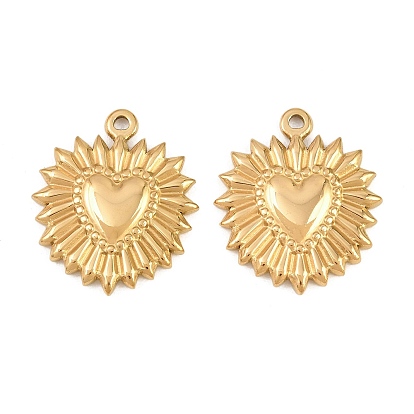 304 подвески из нержавеющей стали, Подвески в виде сердца с узором в виде солнечных лучей