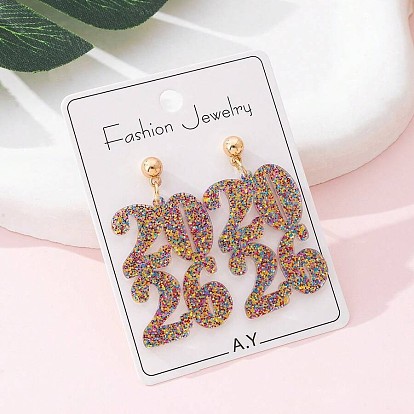 Номер 2026 акриловые серьги-подвески, с блеском порошок, золотые