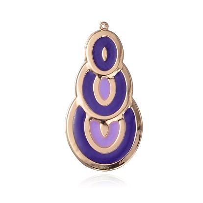 Light Gold Plated Iron Enamel Pendants, Teardrop Big Pendants, 66.5x33x1.5mm, Hole: 1mm