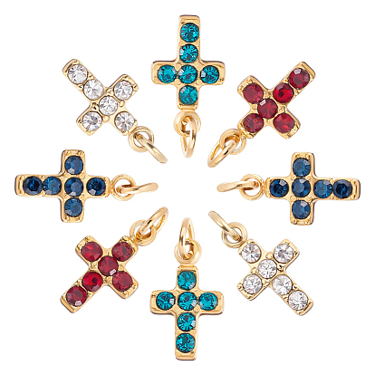 8 шт. 4 цвета 316 маленькие подвески-крестики из хирургической нержавеющей стали, со стразами и прыжковыми кольцами, золотые