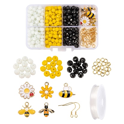DIY Jewelry Making Kits, Including 3 Colors Opaque Solid Color Glass Beads, 5 Style Alloy Enamel Pendants, 304 Stainless Steel Earrings Hooks & Jump Rings, Elastic Crystal Thread