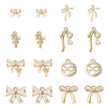 16 шт 8 стили латунные микропаве прозрачные кубические циркониевые подвески, бантом прелести