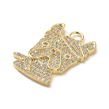 Brass Micro Pave Cubic Zirconia Pendants, Long-Lasting Plated, Dog