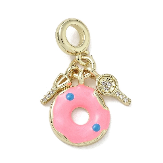 Латунь микропаве прозрачный кубический цирконий европейские подвески с подвесками, эмалевые подвески с большими отверстиями, пончик и ключ, долговечный, стойки покрытие, без кадмия и без свинца