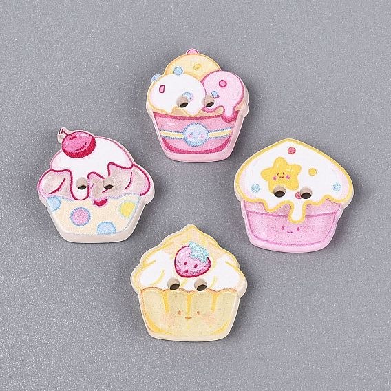 2-Hole Printed Resin Buttons, Cup Cake & Ice Cream