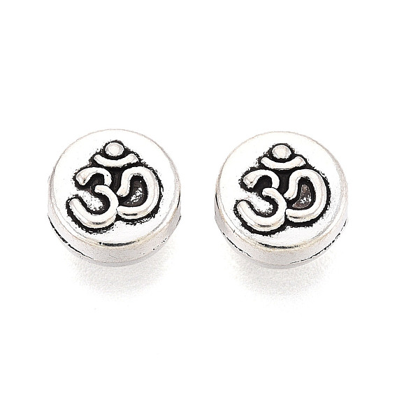 Сплавочные овальные бусины тибетского стиля , плоские круглые с Ом / АУМ