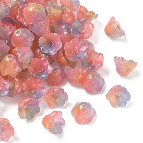 Transparent Glass Beads Caps, with Glitter Powder