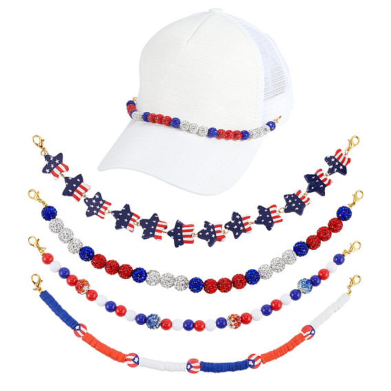 4Pcs Handmade Polymer Clay & Acrylic Hat Chains, with Alloy Lobster Claw Clasps, Golden