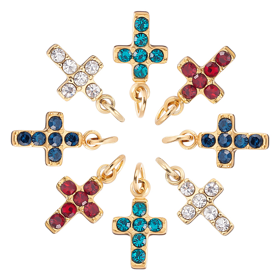 8 шт. 4 цвета 316 маленькие подвески-крестики из хирургической нержавеющей стали, со стразами и прыжковыми кольцами, золотые