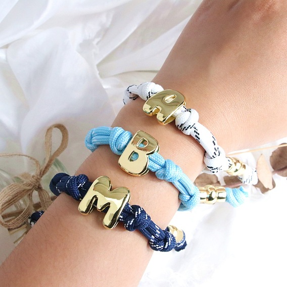 Браслеты из хлопкового шнура, сплетенные в узел., латунные подвески в виде букв алфавита для женщин и мужчин, золотые