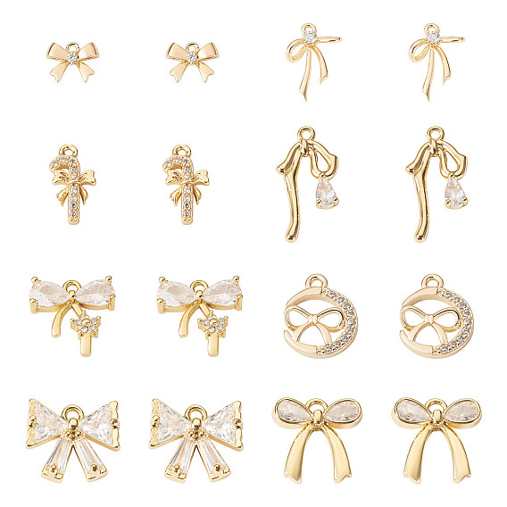 16 шт 8 стили латунные микропаве прозрачные кубические циркониевые подвески, бантом прелести