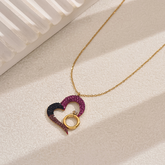 Ожерелья из нержавеющей стали с подвеской в форме сердца и кольца из кубического циркония для женщин на каждый день, золотые