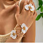 Conjuntos de joyería de hierro esmaltado, Conjuntos de pulseras y anillos con flores para mujer, dorado