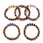Stretch Bracelets, with Round Natural Gemstone Beads, Natural Wood Beads, Alloy Bead Caps and 304 Stainless Steel Spacer Beads