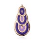 Light Gold Plated Iron Enamel Pendants, Teardrop Big Pendants, 66.5x33x1.5mm, Hole: 1mm