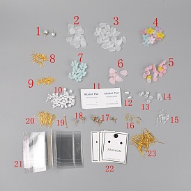 Plastic DIY Flower Petals Shape Jewelry Crafts, with Brass Line and Paper Card, for Earrings Materials Kits Accessories