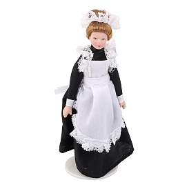 Mini femme de ménage de maison de poupée, Jouets de poupée en plastique et en tissu pour la décoration de maison de poupée