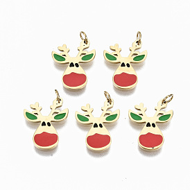 316 Surgical Stainless Steel Enamel Charms, with Jump Rings, Christmas Reindeer/Stag