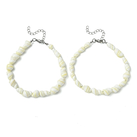 Natural Shell Beads Anklets, with Brass Cable Chains and 304 Stainless Steel Lobster Claw Clasps