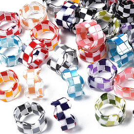 Resin Tartan Pattern Cuff Ring, Wave Open Ring for Women