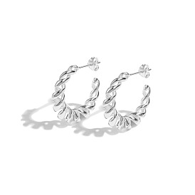 S925 Sterling Silver Twist Rope Ring Stud Earrings, Half Hoop Earrings