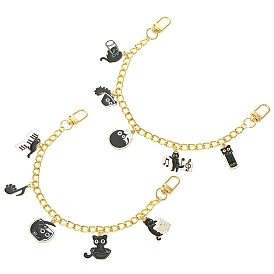 2 шт. 2 стили сплав эмаль черная кошка подвески алюминиевая сумка декоративные цепочки, с сплава шарнирного когтя омара застежками