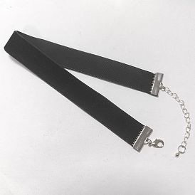 19Colliers ras du cou en ruban de velours mm, avec des chaînes d'extrémité en laiton, platine