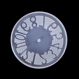 Flat Round with Arabic Numerals Clock Wall Decoration Food Grade Silicone Molds, for UV Resin, Epoxy Resin Craft Making