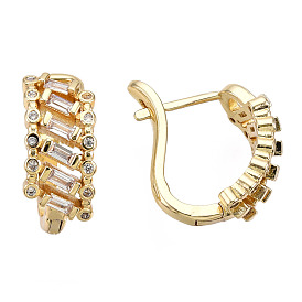 Cubic Zirconia Rectangle Hoop Earrings, Real 18K Gold Plated Brass Earrings for Women, Nickel Free