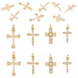 8 шт 4 стили латунные подвески из микропаве с фианитом, с целью перехода в кольце, крестик, без свинца и без кадмия, долговечный