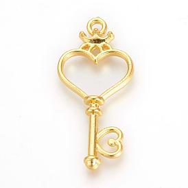 Tibetan Style Alloy Open Back Bezel Pendants, For DIY UV Resin, Epoxy Resin, Pressed Flower Jewelry, Heart Skeleton Key