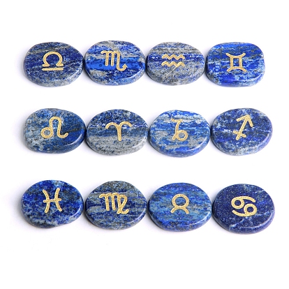 12 pcs pierres précieuses naturelles gravées 12 décoration d'affichage ovale constellation, ornement en pierre de guérison reiki