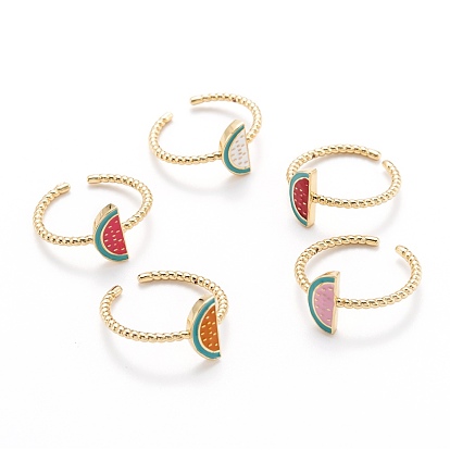 Brass Enamel Cuff Rings, Open Rings, Long-Lasting Plated, Watermelon, Golden