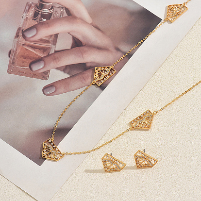 Elegantes conjuntos de pendientes y collar geométricos de latón con microengaste de circonitas cúbicas transparentes para mujer.