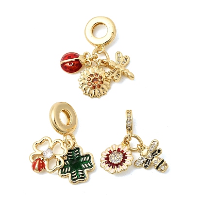 Латунное микропейв с кубическим цирконием европейские подвески с подвесками, подвески с большими отверстиями с эмалью, настоящее золото 18к позолота, без кадмия и без свинца, долговечный, стойки покрытие
