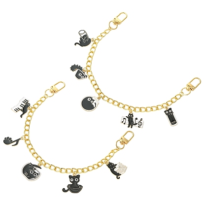 2 шт. 2 стили сплав эмаль черная кошка подвески алюминиевая сумка декоративные цепочки, с сплава шарнирного когтя омара застежками