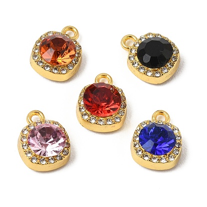 Alloy Rhinestone Pendants, Square Charms, Golden