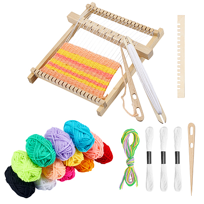 Мини-деревянный съемный ткацкий станок «сделай сам», из пряжи и шнура случайного цвета, игла для гобеленового плетения из бука, нитки для вышивания поликоттон