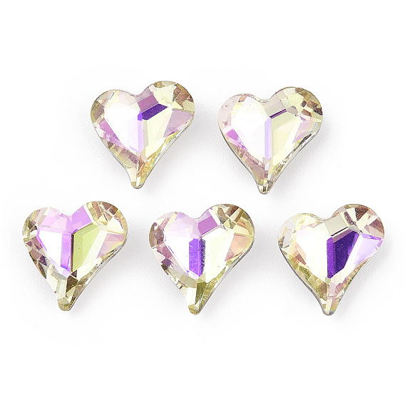 K9 Glass Rhinestone Cabochons, Pointed Back & Back Plated, Faceted, Heart