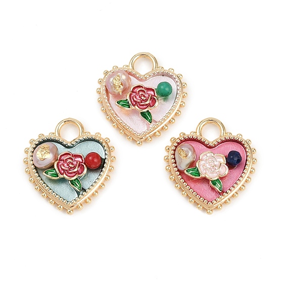Латунная эмаль и натуральное жемчужное сердце с подвесками в виде цветка розы, реальный 18 k позолоченный