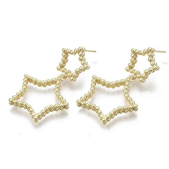 Brass Dangle Stud Earring, with Stainless Steel Pins, Nickel Free, Star