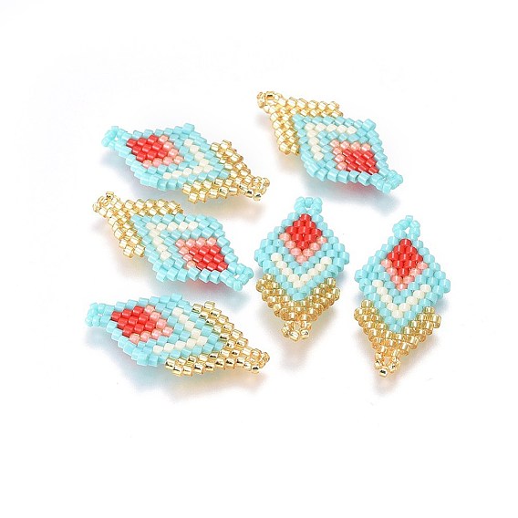 MIYUKI & TOHO Handmade Japanese Seed Beads Links, Loom Pattern, Double Rhombus
