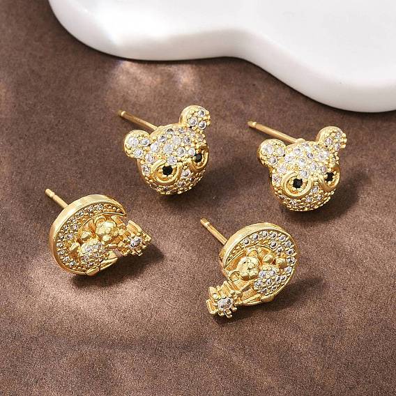 Серьги-гвоздики из латунного микро-паве, долговечная тарелка, стойки покрытие, без свинца и без кадмия, реальный 18 k позолоченный