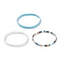 3Pcs 3 Style Glass Seed Rectangle Beaded Stretch Bracelets Set, Tile Bracelets for Women