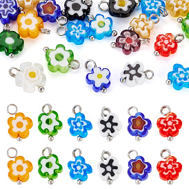 20подвески ручной работы из стекла миллефиори, цветок, с латунными петлями