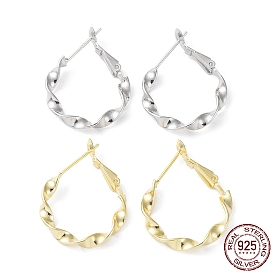 925 Sterling Silver Leverback Earrings, Twist Round Ring