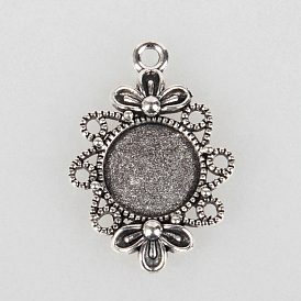 Ajustes filigrana pendiente de la aleación cabujón estilo tibetano, sin plomo y cadmio, plana bandeja redonda: 12 mm, 30x21x3 mm, Boca: 2 mm, sobre 370 PC / kg