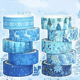 10 Rolls 10 Patterns Winter Theme Decorative Paper Tapes, Adhesive Tapes, for DIY Scrapbooking