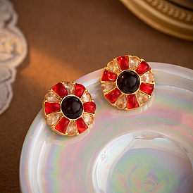 French-style high-end earrings, fashionable round color collision, versatile minimalist luxury retro jewelry.